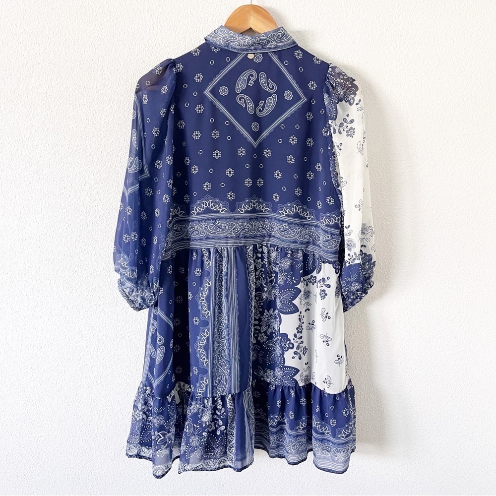 Naracamicie Blue Floral Long Sleeve Boho Ruffle Flowy Mini Dress - Picture 8 of 10